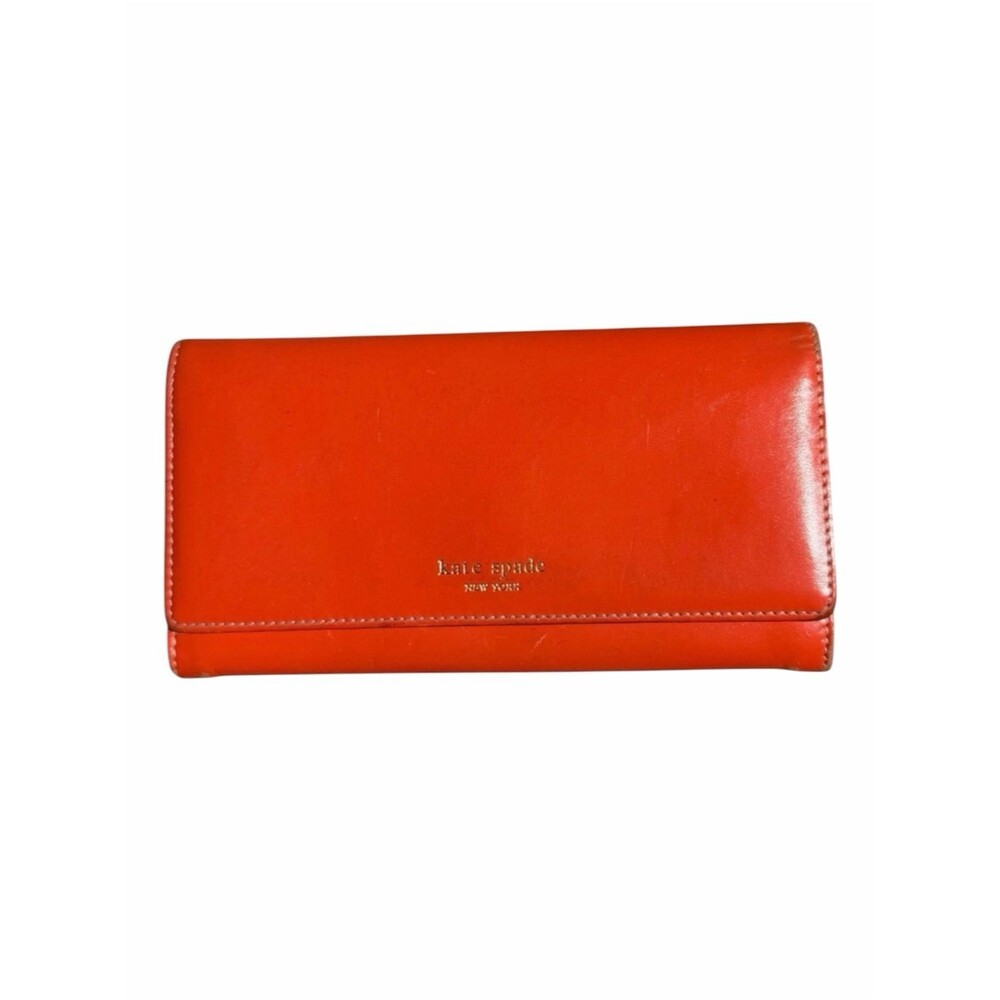 Kate Spade New York Continental Wallet Orange Hot Pink Leather Colorblock